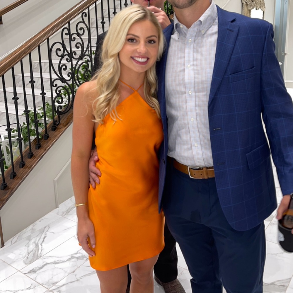Orange silk mini dress